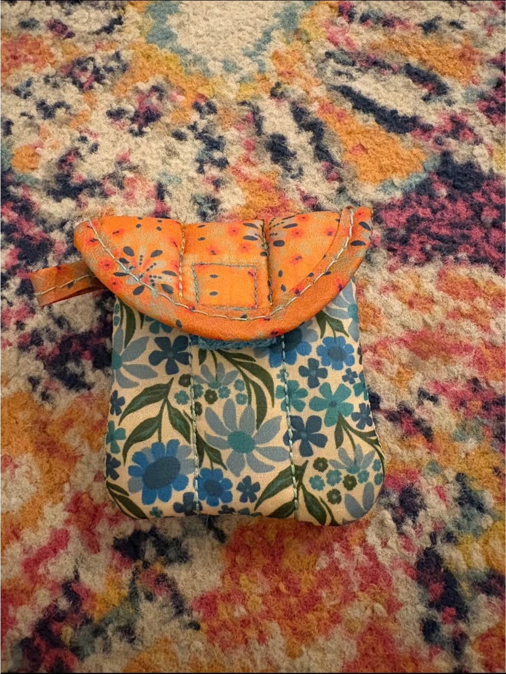 Floral Blue & Orange Small Women's Coin Pouch